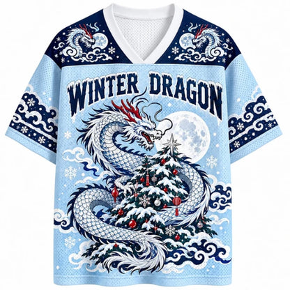 Winter Dragon Christmas Tree V-Neck Mesh Jersey
