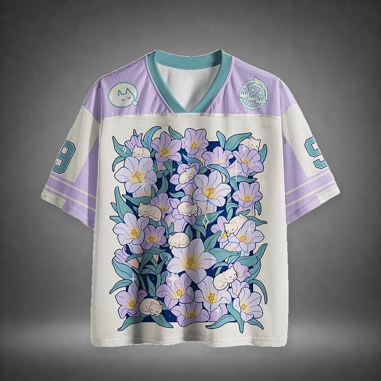 Men's Floral Garden Print Short Sleeve Pastel Sports Jersey T-Shirt