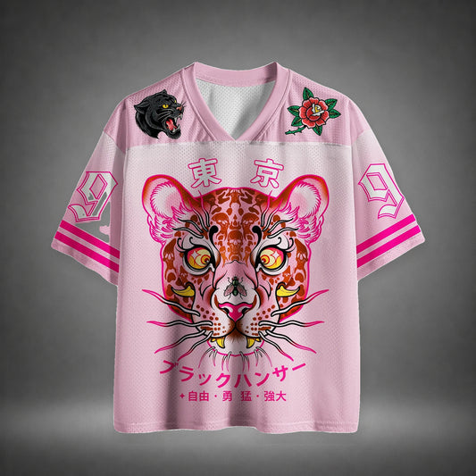 Men's Pink Tiger Japanese Print Short Sleeve Streetwear Jersey T-Shirt