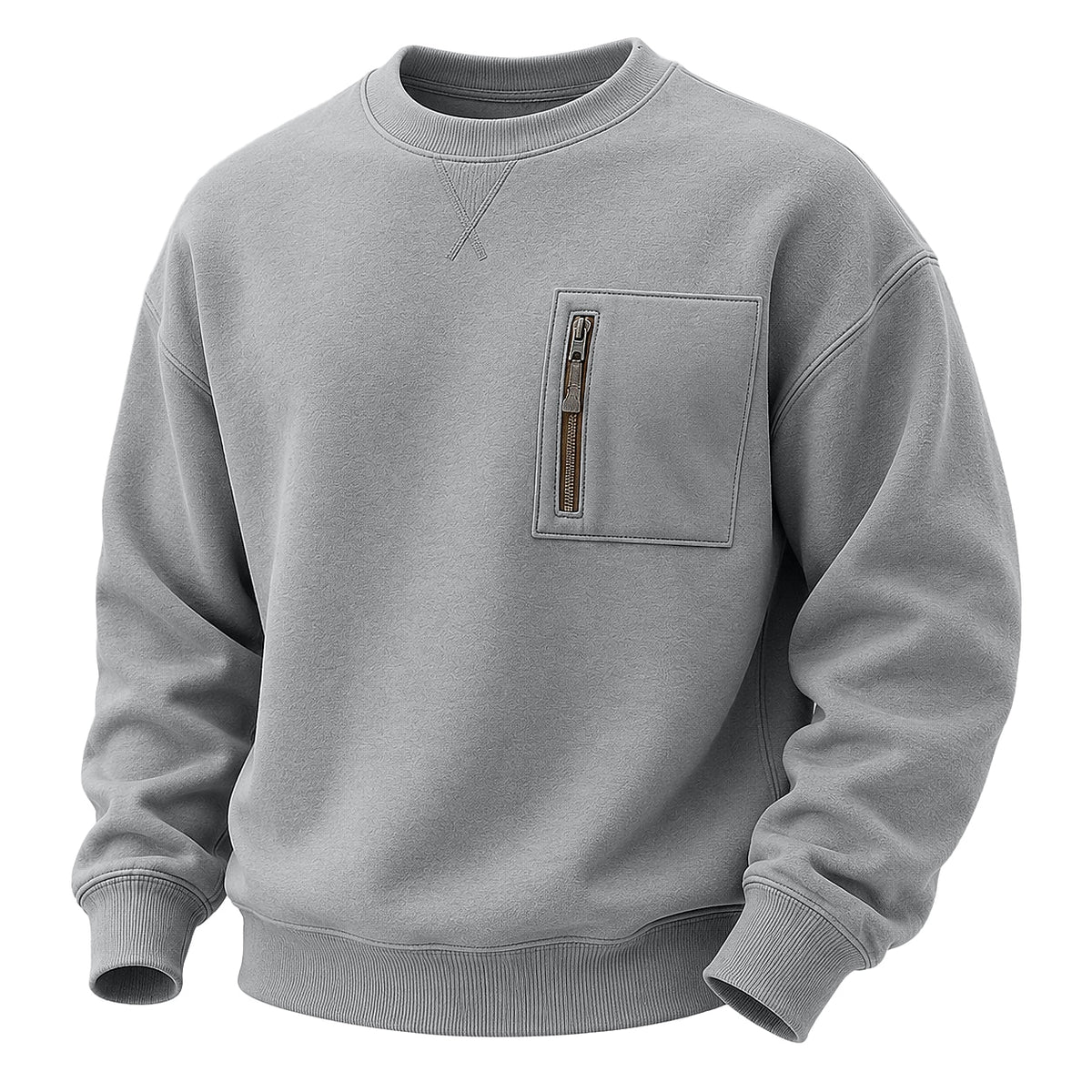 Zip Chest Pocket Crew Neck Sweatshirt