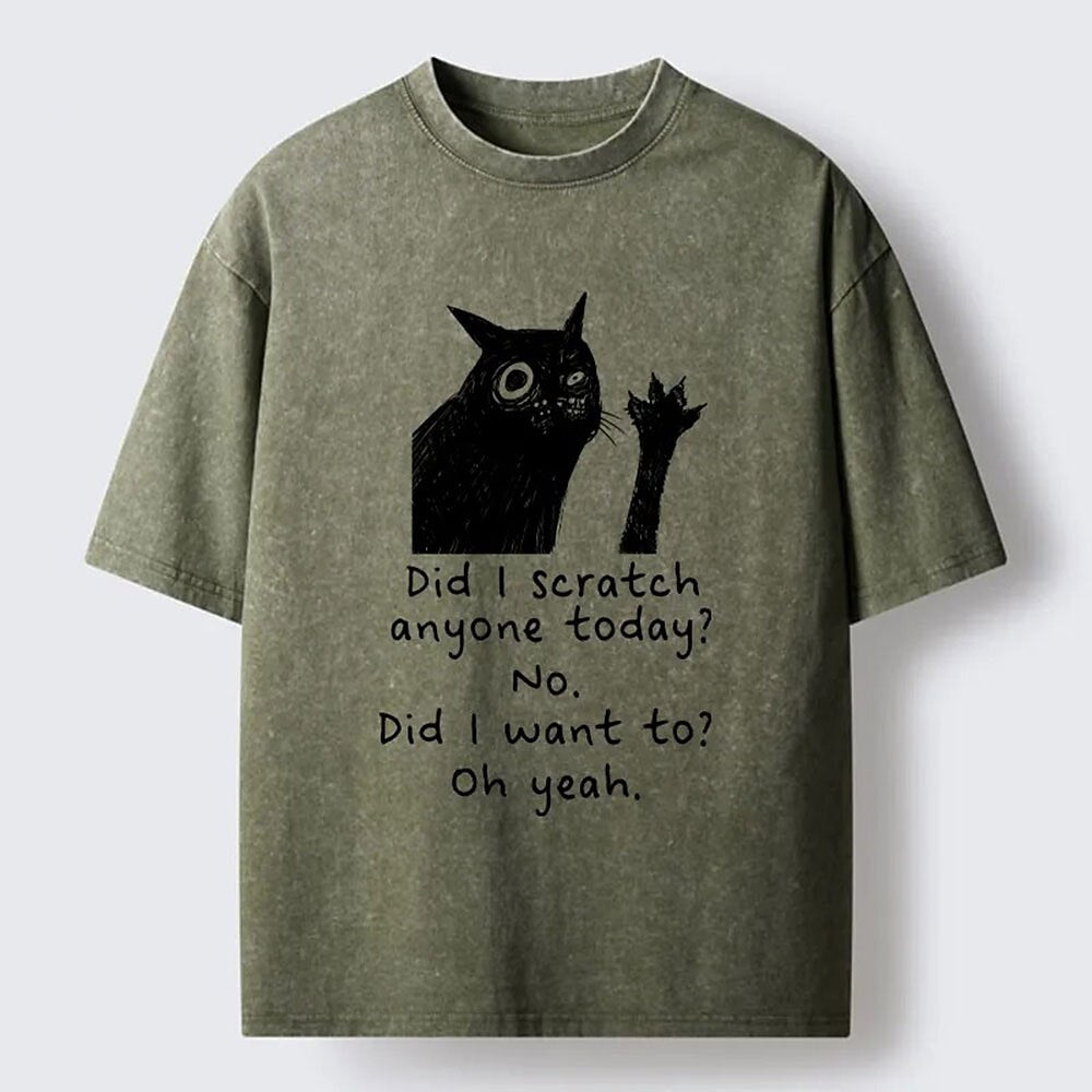 Japanese Style Scratch Cat Washed T-Shirt