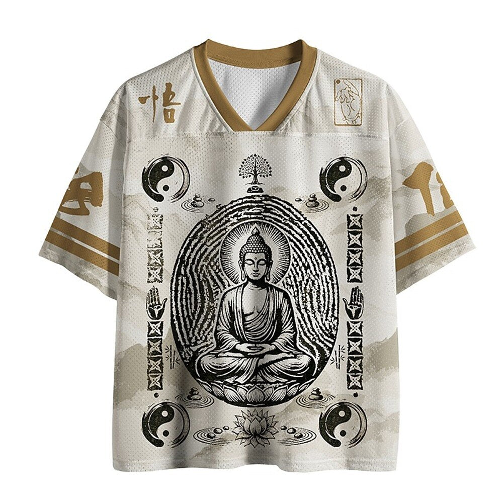 Men's White Graphic Number V-Neck Sports Jersey