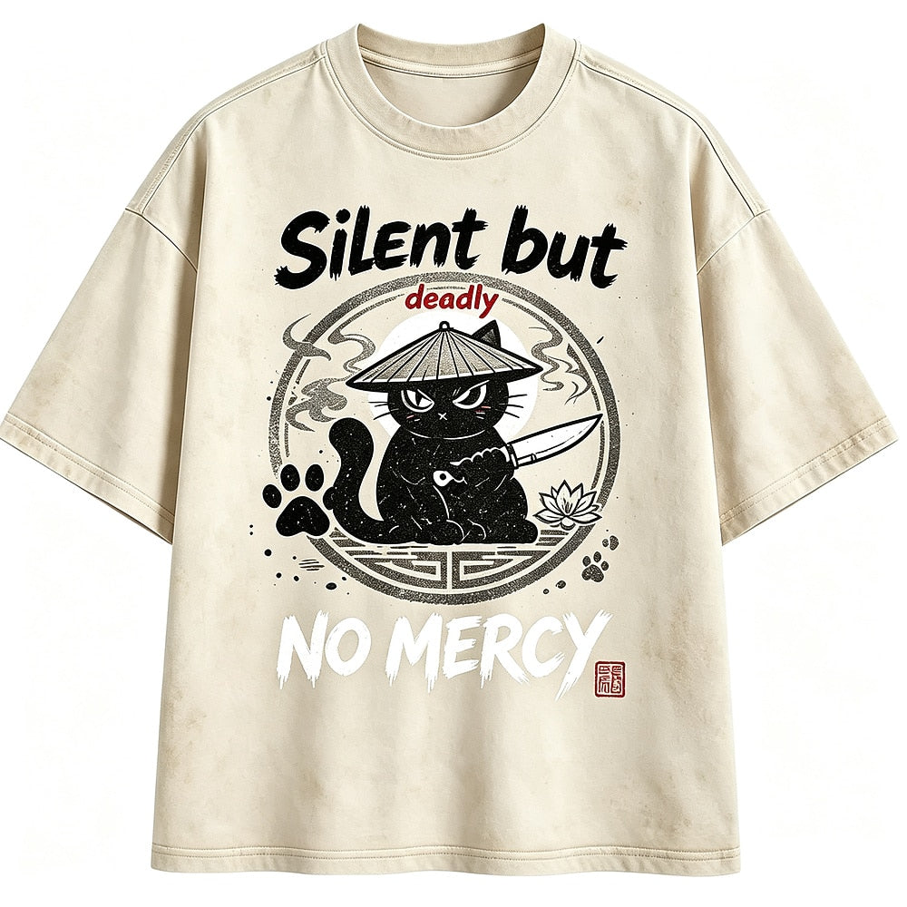 Silent but Deadly Knife Cat Washed T-Shirt