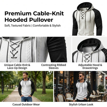 Cable Knit Lace-Up Hoodie
