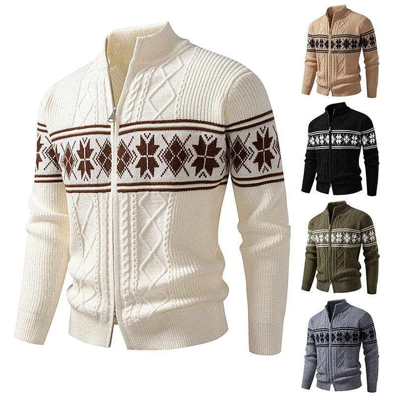 Snowflake Band Cable Zip Cardigan