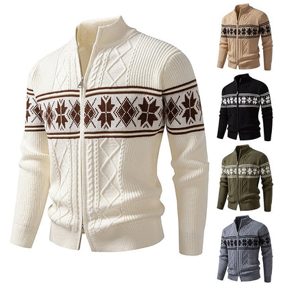 Snowflake Band Cable Zip Cardigan