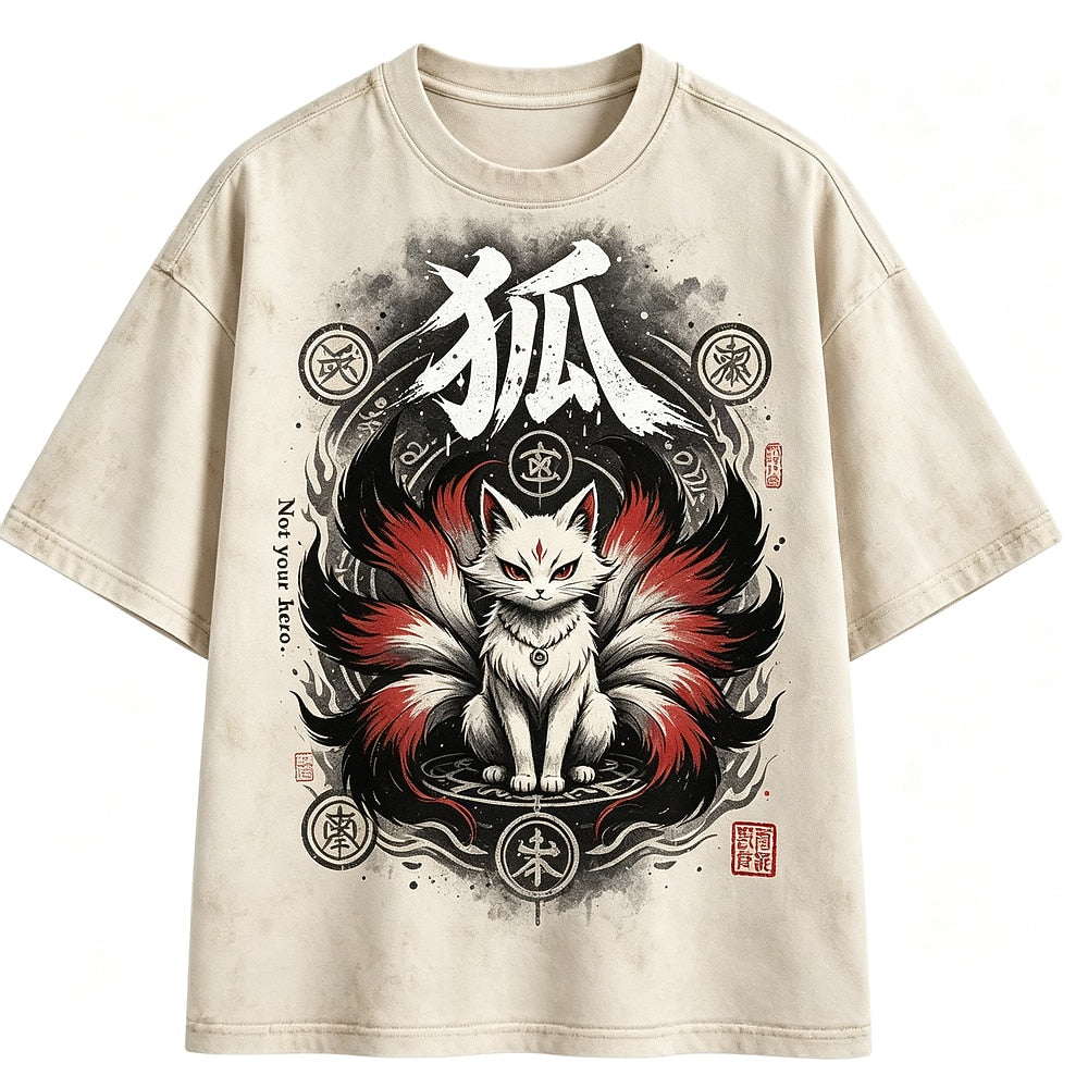 Japanese Kitsune Fox Washed T-Shirt