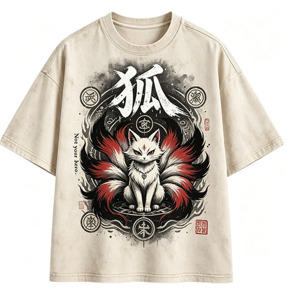 Japanese Kitsune Fox Washed T-Shirt