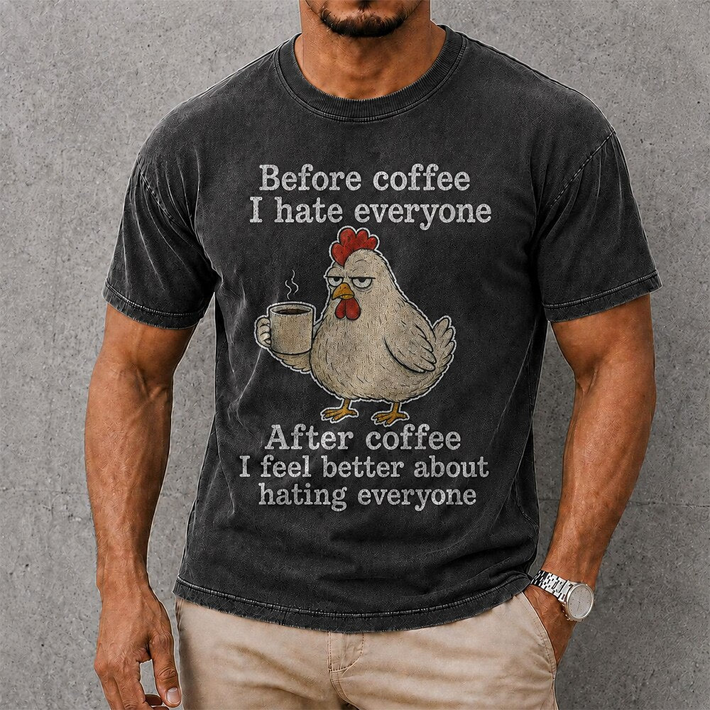 Men's Coffee Chicken Quote Print Short Sleeve Funny T-Shirt