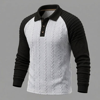 Cable Panel Color Block Long Sleeve Polo