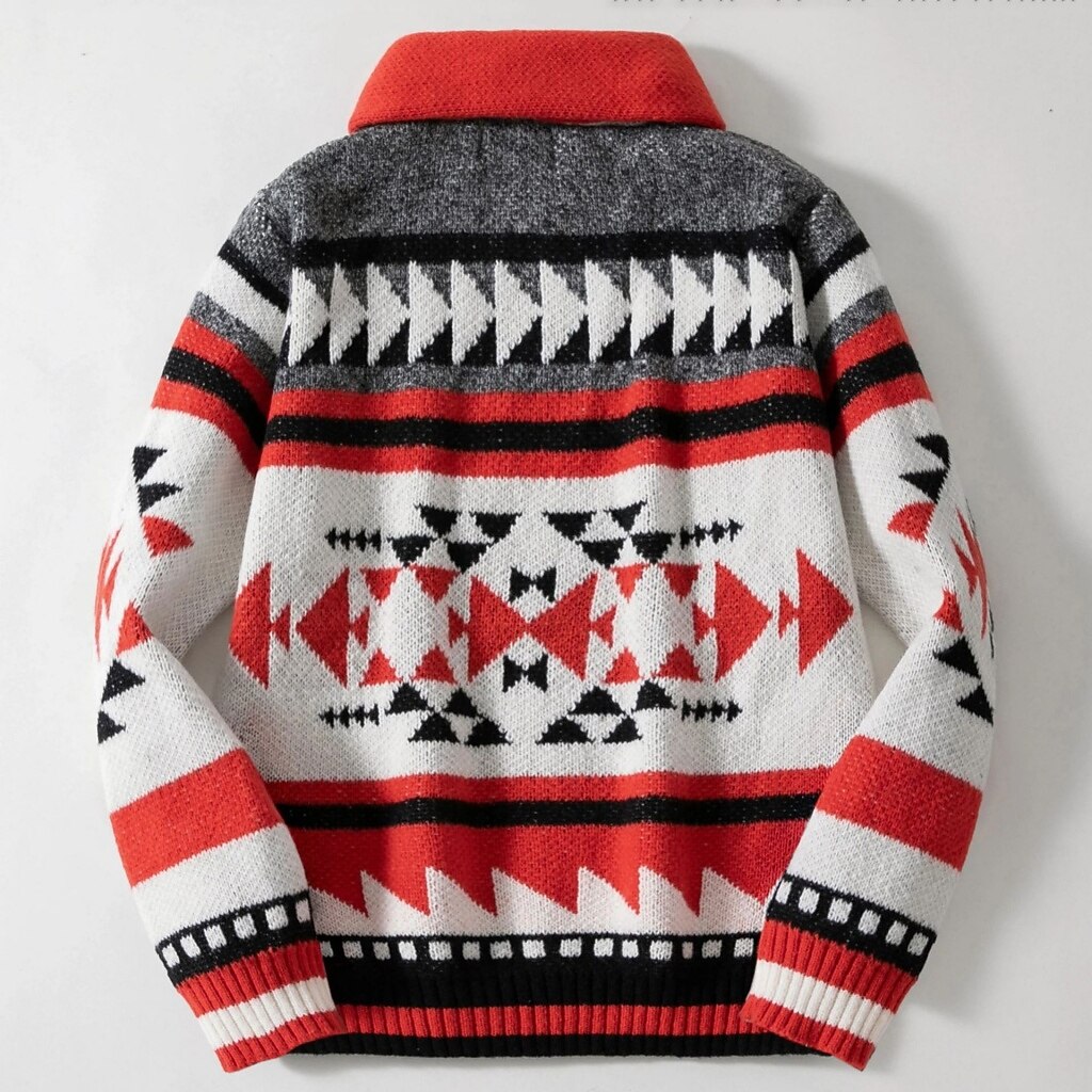 Aztec Stripe Shawl Zip Cardigan