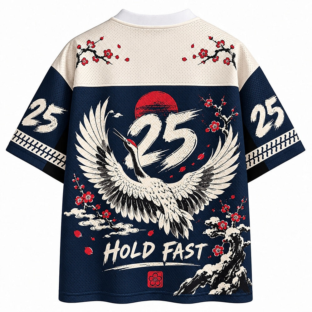 Crane and Cherry Blossom Mesh Jersey