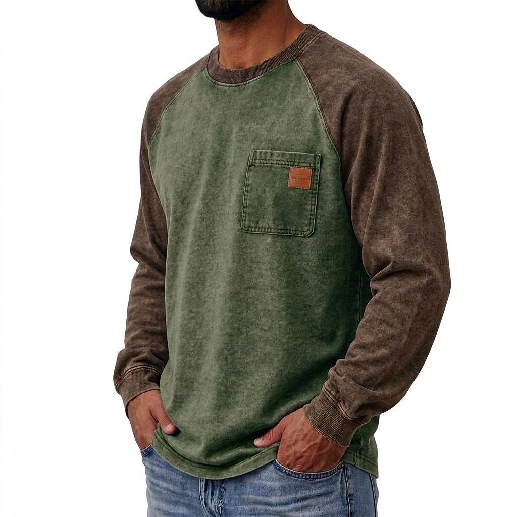 Washed Raglan Pocket Long Sleeve T-Shirt