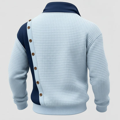 Diagonal Button Waffle Half-Zip Sweatshirt