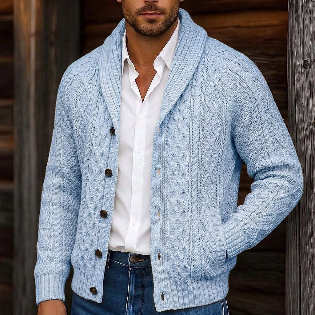 Braided Cable Shawl Collar Cardigan