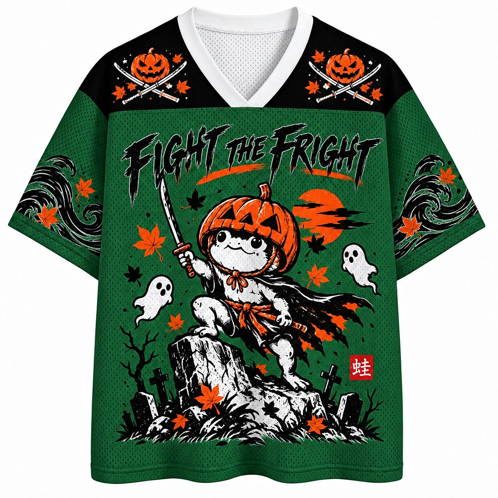 Fight the Fright Pumpkin Samurai Frog V-Neck Mesh Jersey