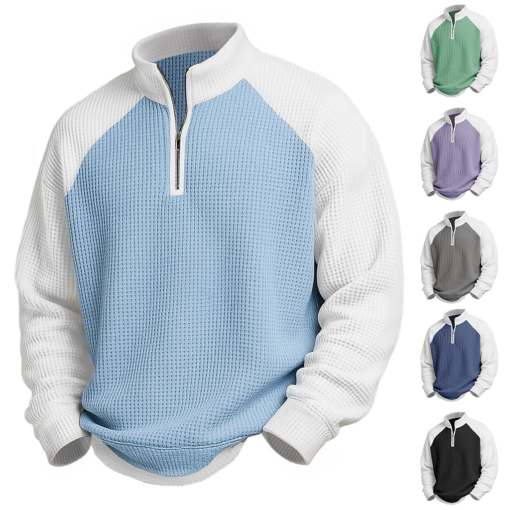 Raglan Color Block Waffle Quarter-Zip Polo