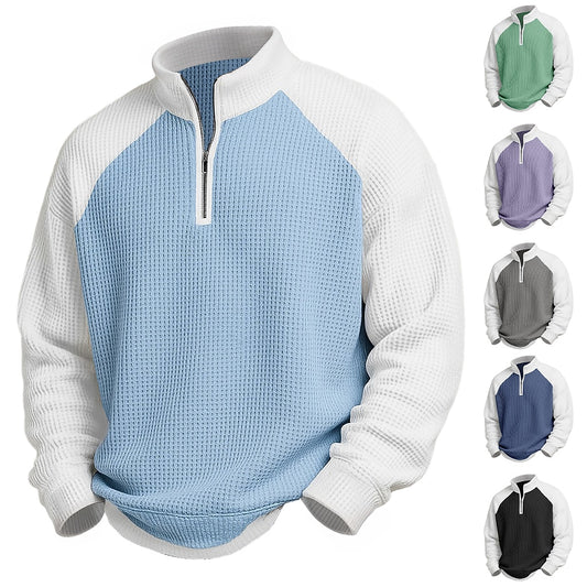 Raglan Color Block Waffle Quarter-Zip Polo