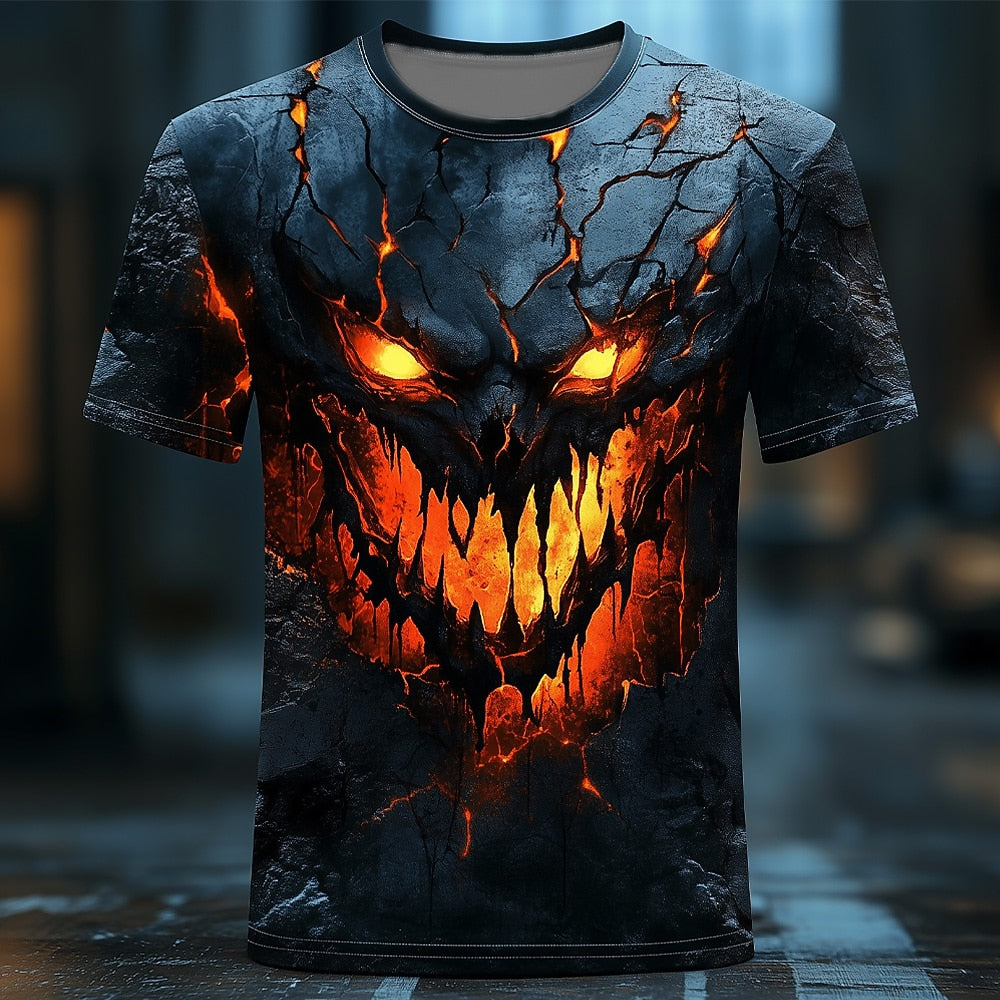 Men's Demon Dragon Face Print Short Sleeve Horror T-Shirt