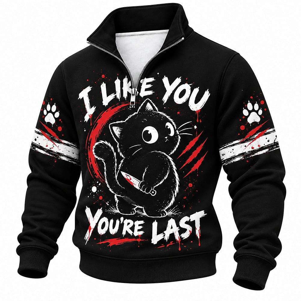 I Like You You're Last Knife Cat Half-Zip Sweatshirt