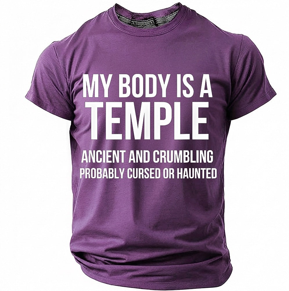 Men's Crumbling Temple Quote Print Short Sleeve Sarcastic T-Shirt