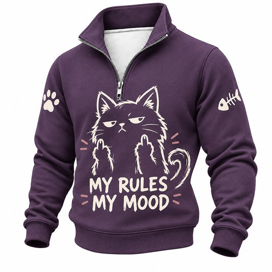My Rules My Mood Cat Half-Zip Sweatshirt