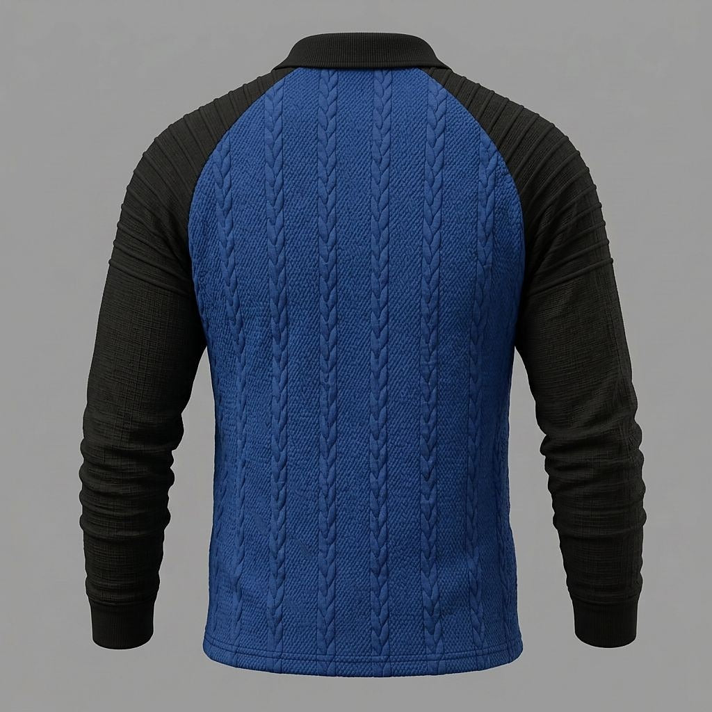 Cable Panel Color Block Long Sleeve Polo