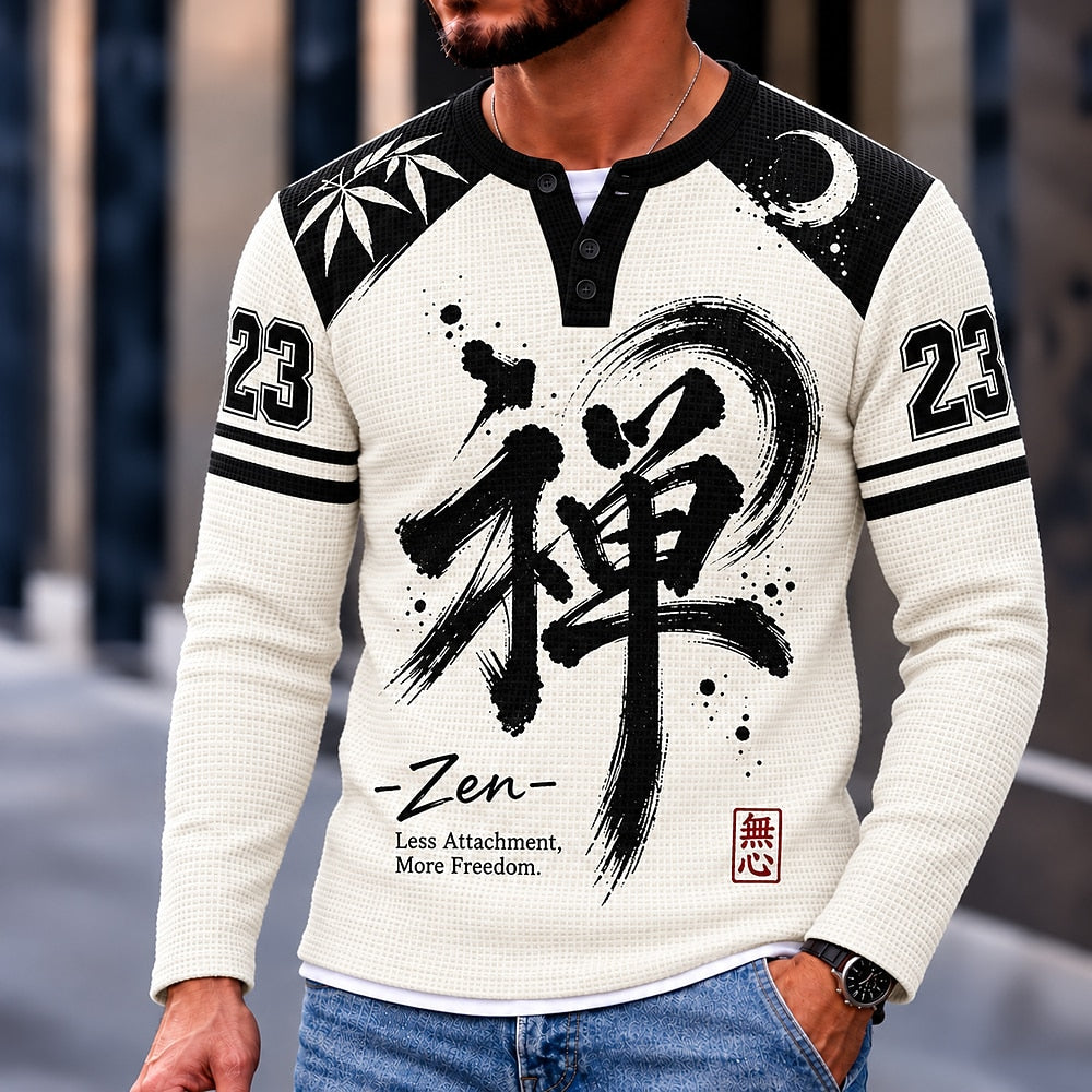 Zen Brush Circle 23 Henley Long Sleeve T-Shirt