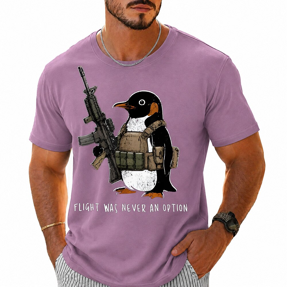Men's Tactical Penguin Rifle Print Short Sleeve Funny T-Shirt