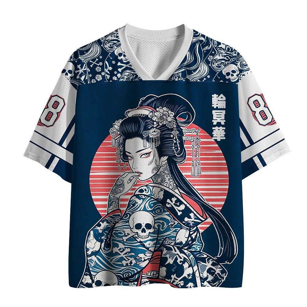 Men's Blue Number Graphic V-Neck Sports Jersey
