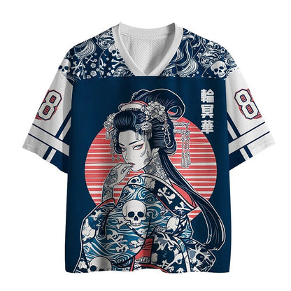 Men's Blue Number Graphic V-Neck Sports Jersey