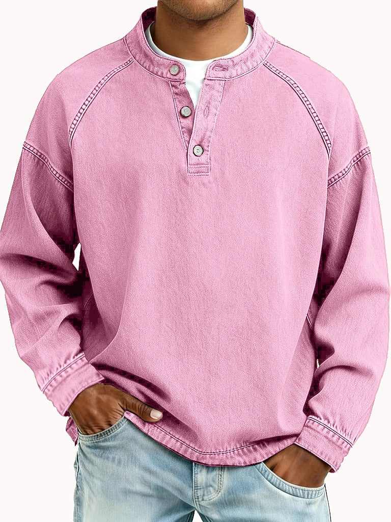 Vintage Washed Raglan Henley Long Sleeve T-Shirt