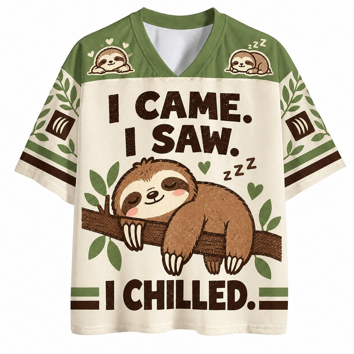 Men's Sloth Text Graphic V-Neck Sports Jersey