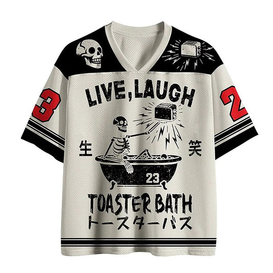 Men's White Skeleton Number Graphic Print Short Sleeve Sports Jersey T-Shirt