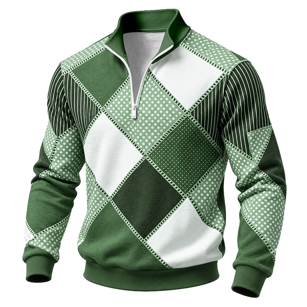 Patchwork Diamond Half-Zip Sweatshirt