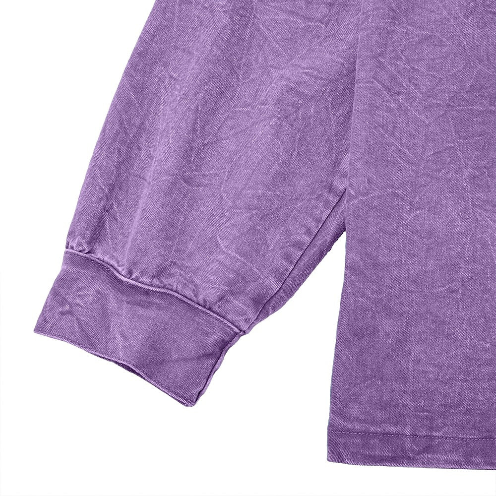 Vintage Washed Button-Neck Henley Long Sleeve T-Shirt