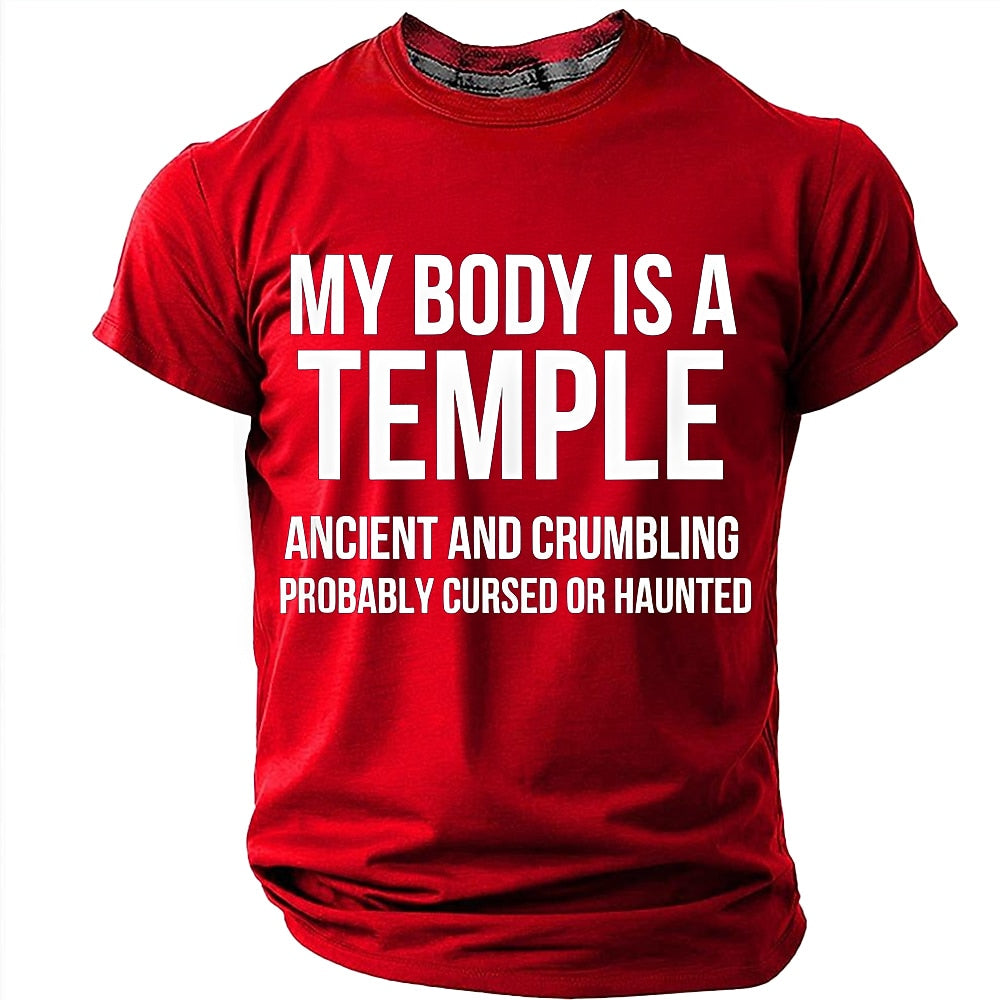 Men's Crumbling Temple Quote Print Short Sleeve Sarcastic T-Shirt