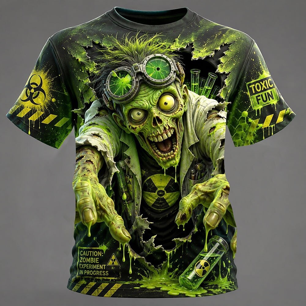 Men's Zombie Surfer Print Short Sleeve Funny Gothic T-Shirt