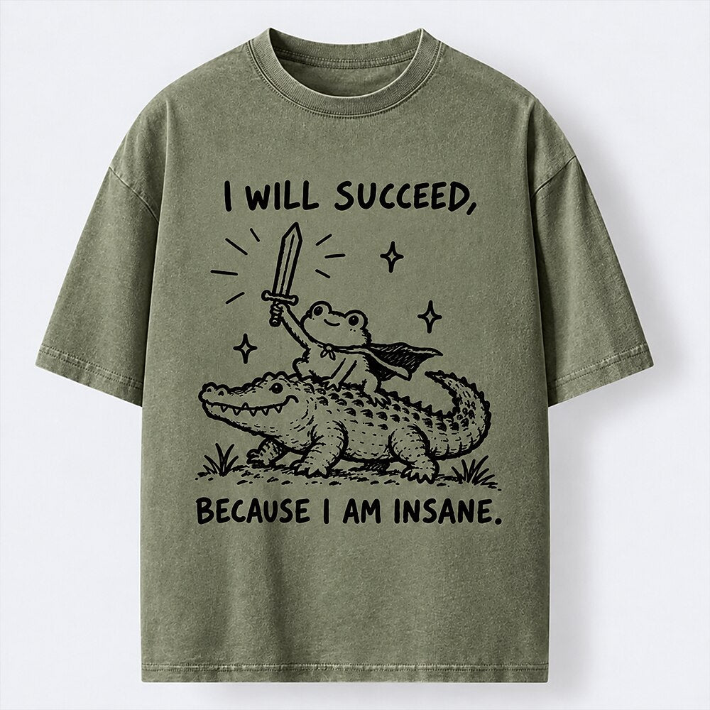 Men's Frog Riding Crocodile Washed Cotton T-Shirt