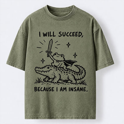 Men's Frog Riding Crocodile Washed Cotton T-Shirt