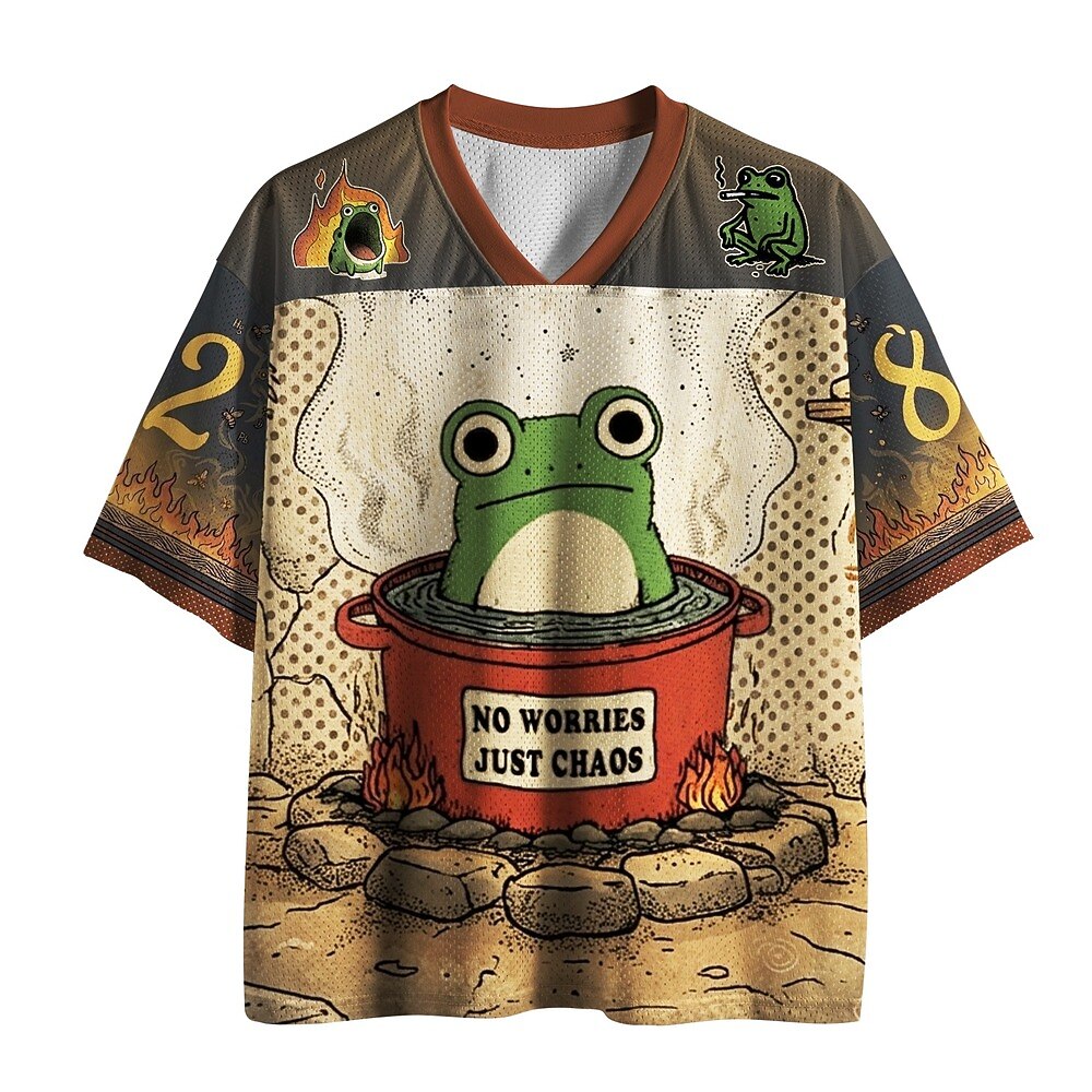 Men's Frog Graphic V-Neck Sports Jersey