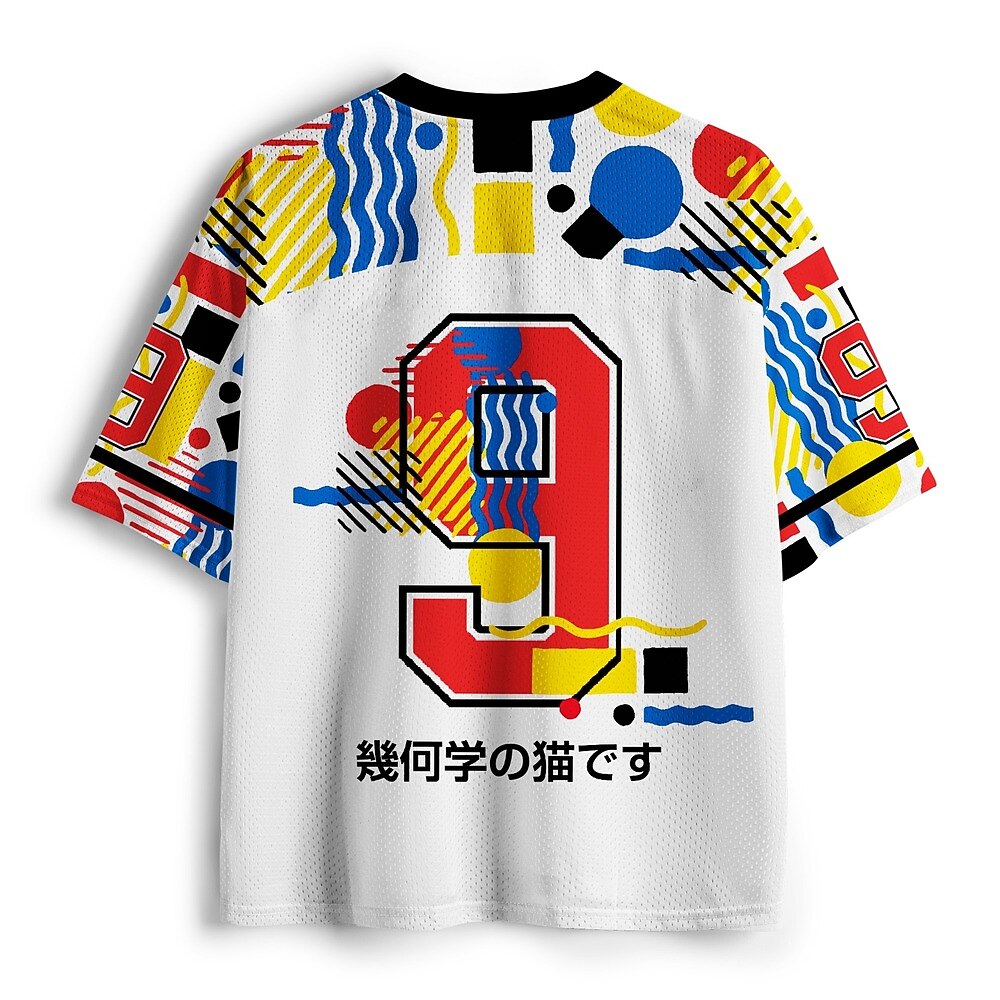 Men's Geometric Cat Number V-Neck Sports Jersey