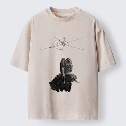 Japanese Style Cat Moth Washed T-Shirt
