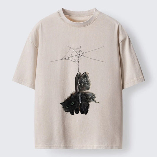 Japanese Style Cat Moth Washed T-Shirt