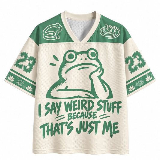 Funny Frog I Say Weird Stuff V-Neck Mesh Jersey