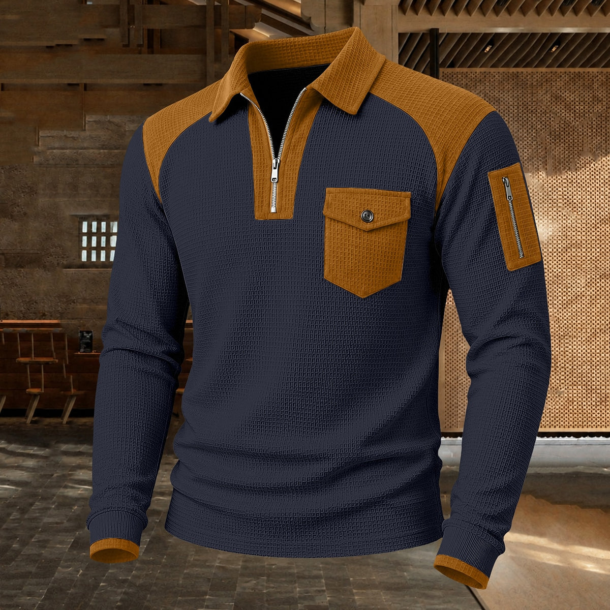 Utility Pocket Color Block Waffle Polo