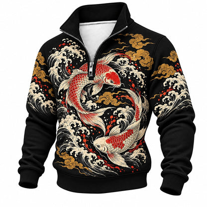 Crashing Waves Twin Koi Half-Zip Sweatshirt