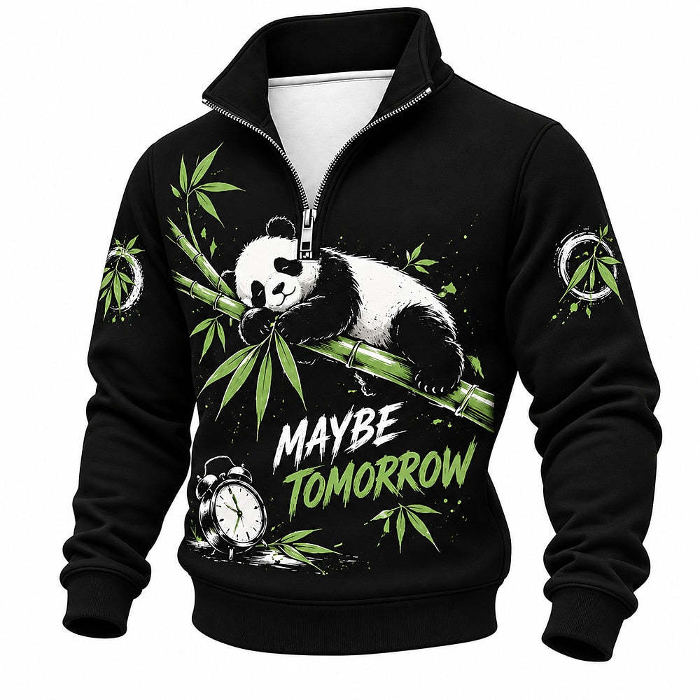 Maybe Tomorrow Sleepy Panda Half-Zip Sweatshirt