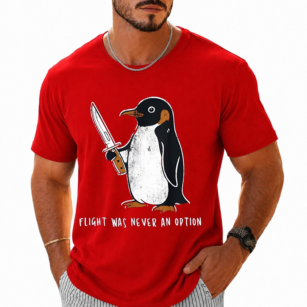 Men's Knife Penguin Print Short Sleeve Sarcastic Graphic T-Shirt