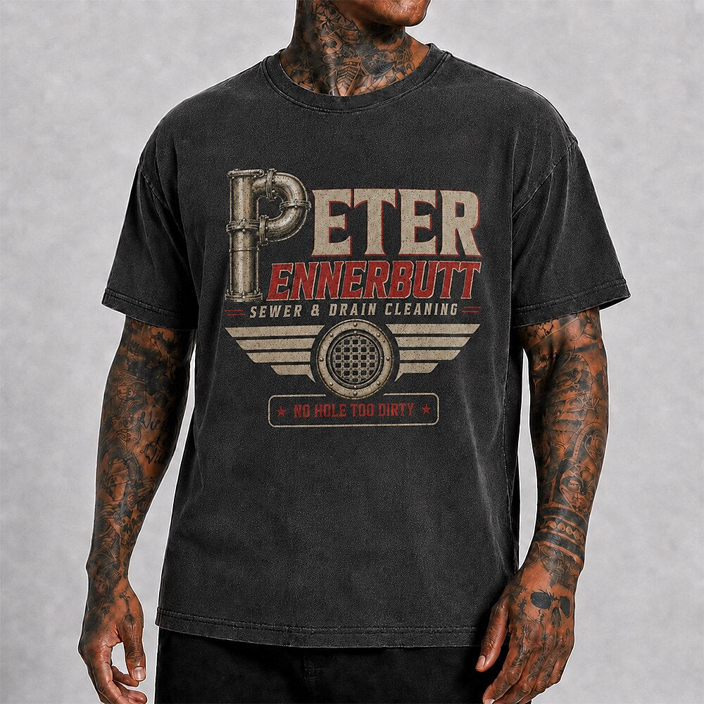 Men's Sewer Cleaning Logo Print Short Sleeve Retro T-Shirt
